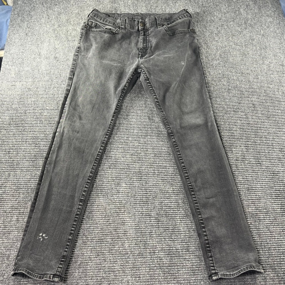 True Religion Geno Slim Fit Jeans Mens 36x33 Gray Faded Denim Horseshoe Stitch